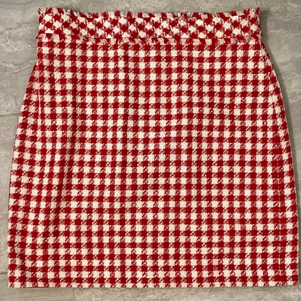 Ann Taylor Red and White Gingham Pencil Skirt